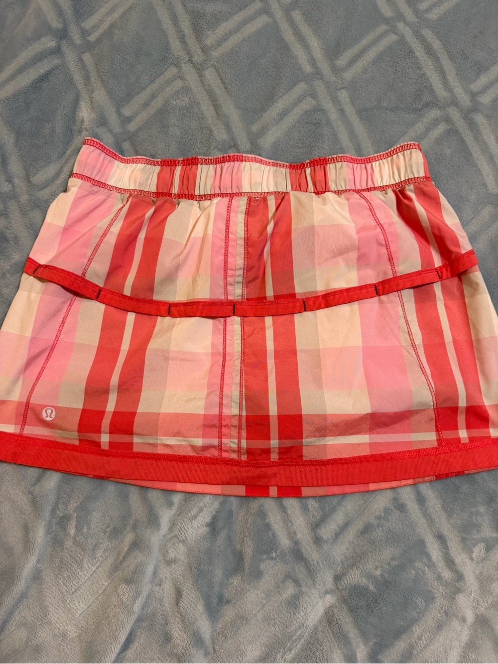 lululemon athletica Pink & Red Plaid Run Revolution Skirt